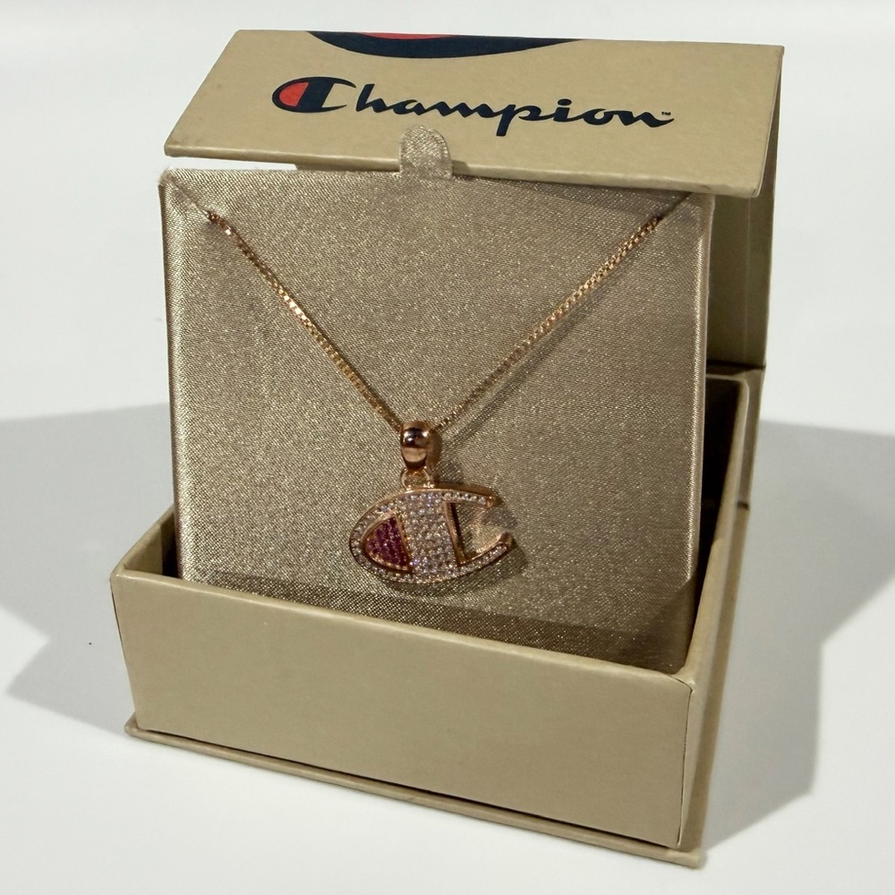 New w Tag Champion Heritage CZ Rose Gold .925 Sterling Silver Pendant Necklace